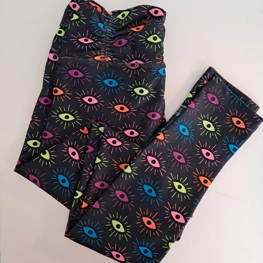 Zumba Wear Dance Tribe Eye Leggings, full length, size M shirring at the waist